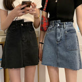 Einfarbige, minimalistische Mini-Jeansröcke mit hoher Taille
